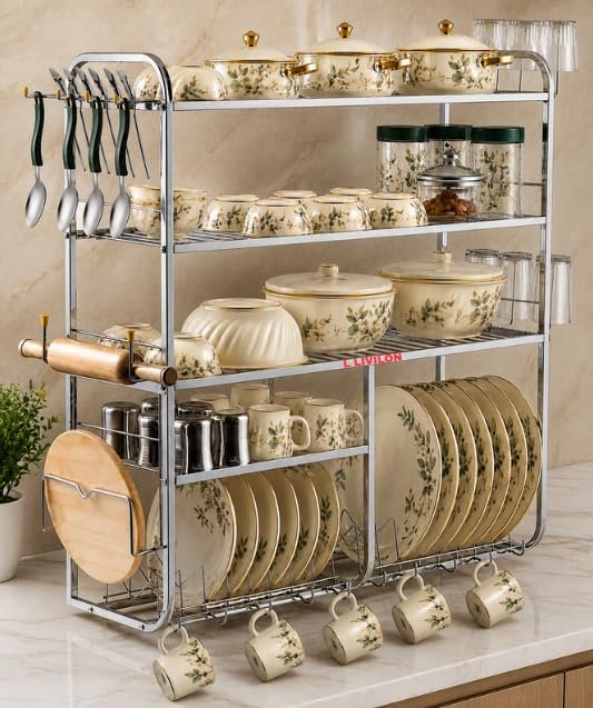 L LIVILON Wall Mount Kitchen Utensils Dish Rack Stainless Steel Utensil Rack/Stand Dish Stand/Holder Utensils Rack with Plate, Bowl & Cutlery